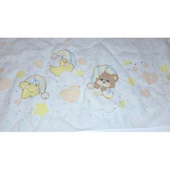 Riegel Other - Vintage Riegel Baby Blanket 100% Cotton Sleepy Bear Moon Star Pastel White 30x40